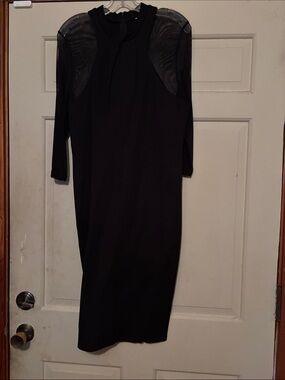 Cato Black Midi Dress with Sheer Shoulder Panels